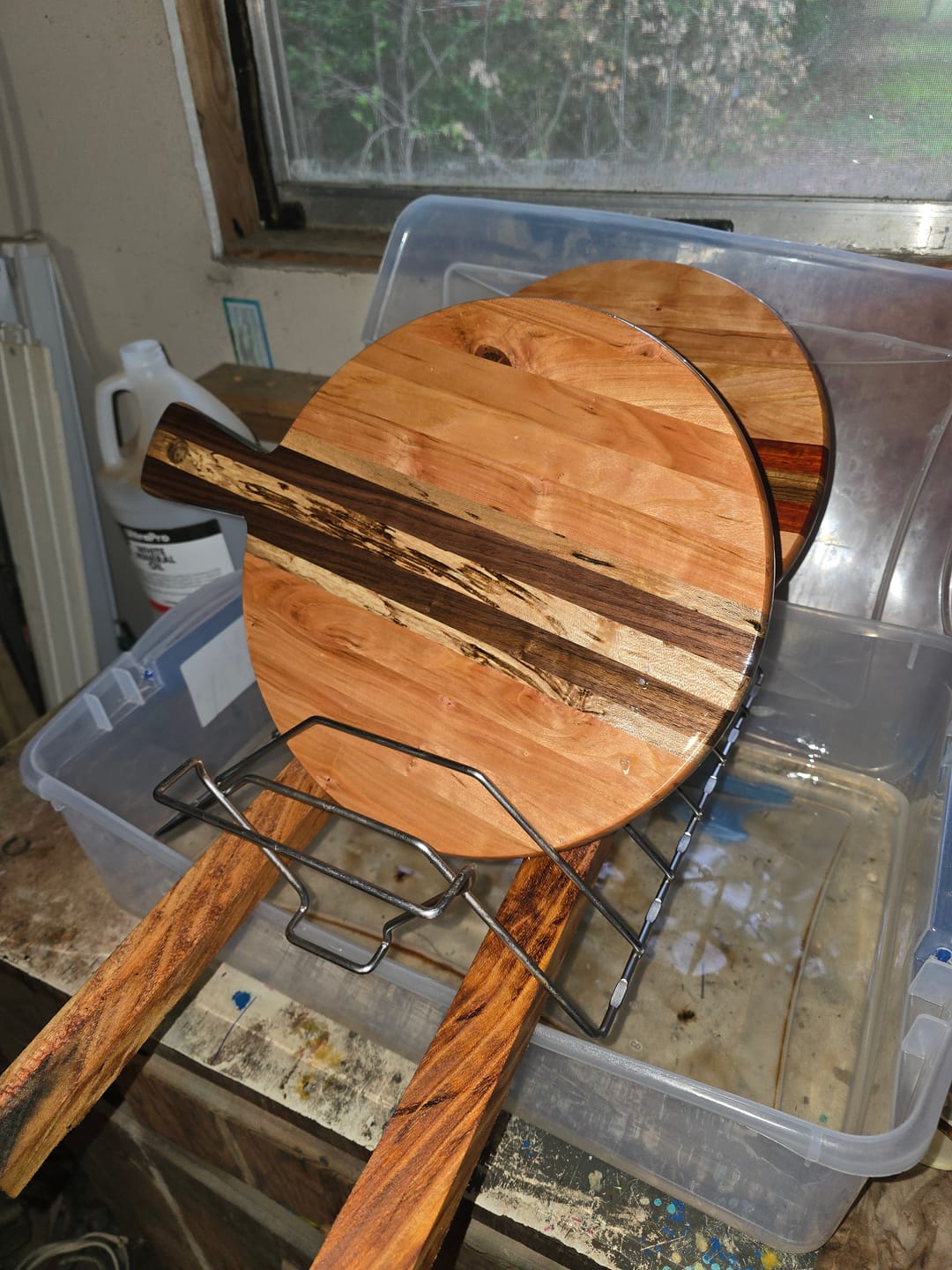 Customer photo review of 15.7x12" Small Round Charcuterie Board With Handle Acrylic Router Template