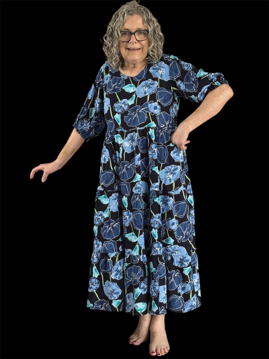 Customer photo review of Flower Drawings on Black Viscose Challis Fabric