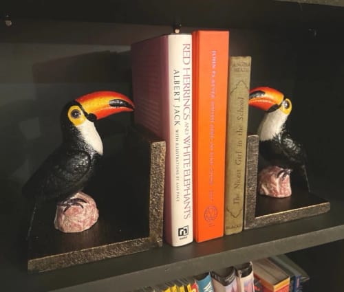 Customer photo review of Cast Iron Antiqued Pair of Toucan Bookends