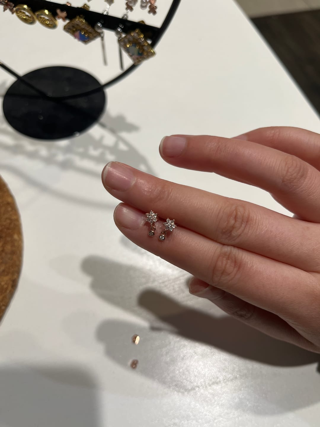 Customer photo review of Snowflake Sapphire Drop Stud Earrings