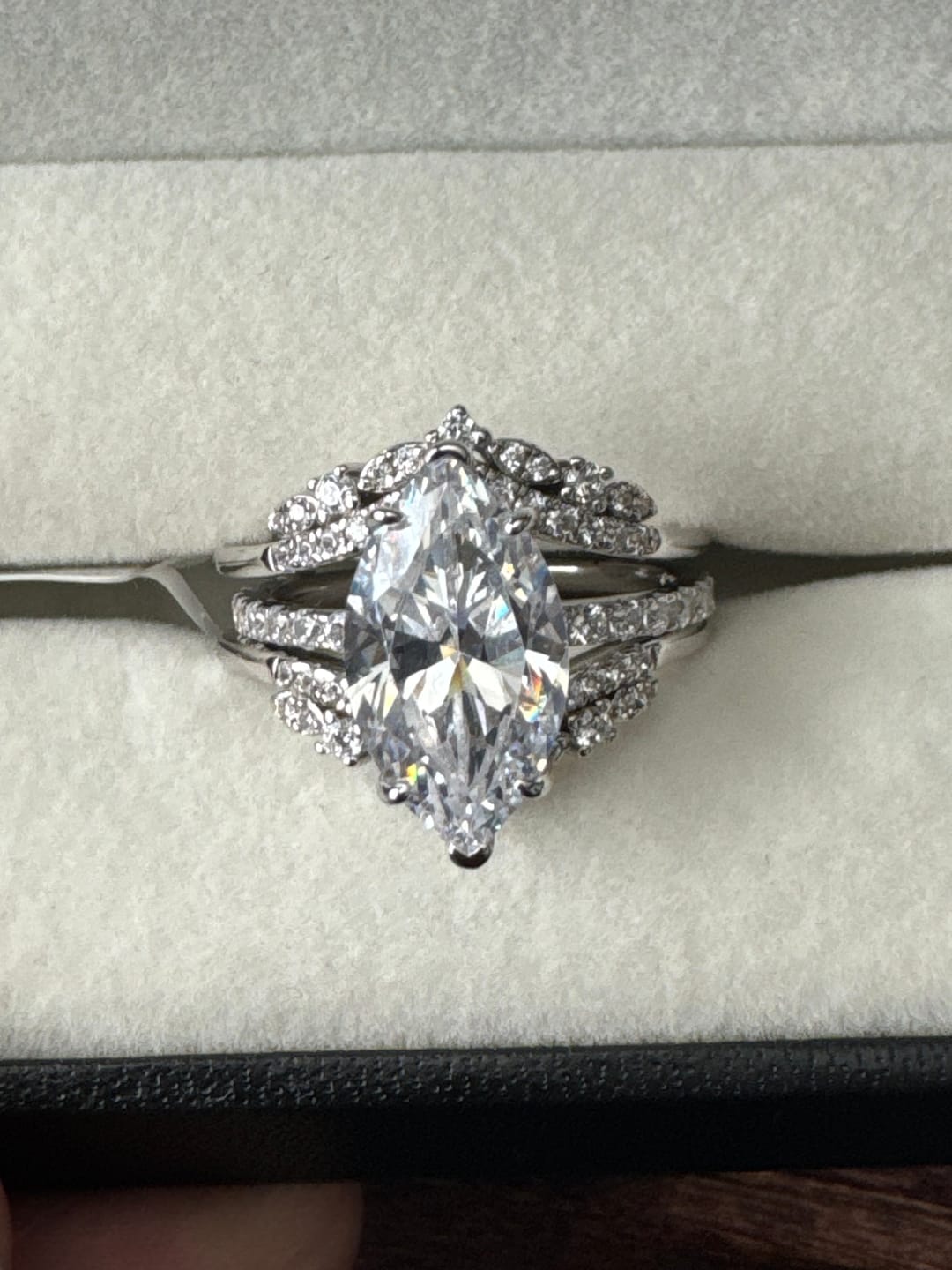 Customer photo review of S925 Vintage 2.5Ct Marquise Cut Insert Wedding Ring Set In Sterling Silver