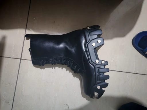 Customer photo review of Leather High-Top Locomotive Boots Thick-Soled — Black | KIMLUD