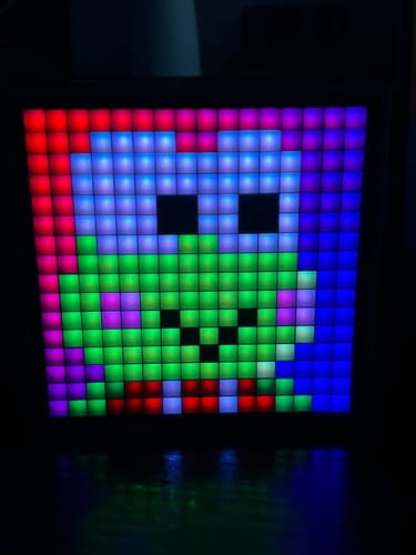 Customer photo review of Divoom TimeBox Evo -- Pixel Art Bluetooth Speaker with 16x16 LED DIY Display Gaming Desktop Setup