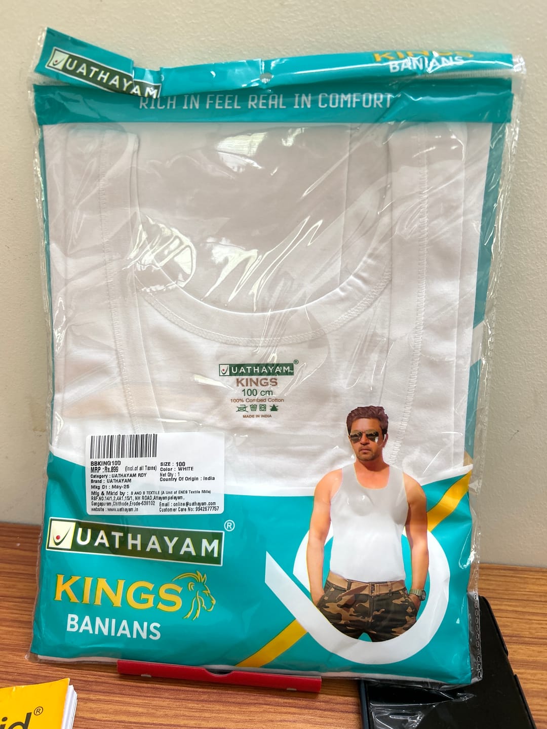 Customer photo review of Kings RN -  100% Cotton White Vest For Mens Combo (Pack of 5) | Uathayam