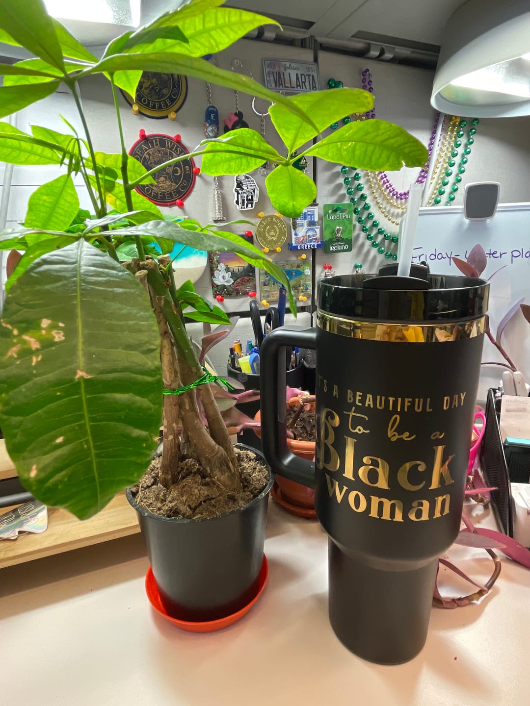 Customer photo review of "Miss Black and Gold" 40oz Insulated Tumbler – "It's a Beautiful Day to be a Black Woman"