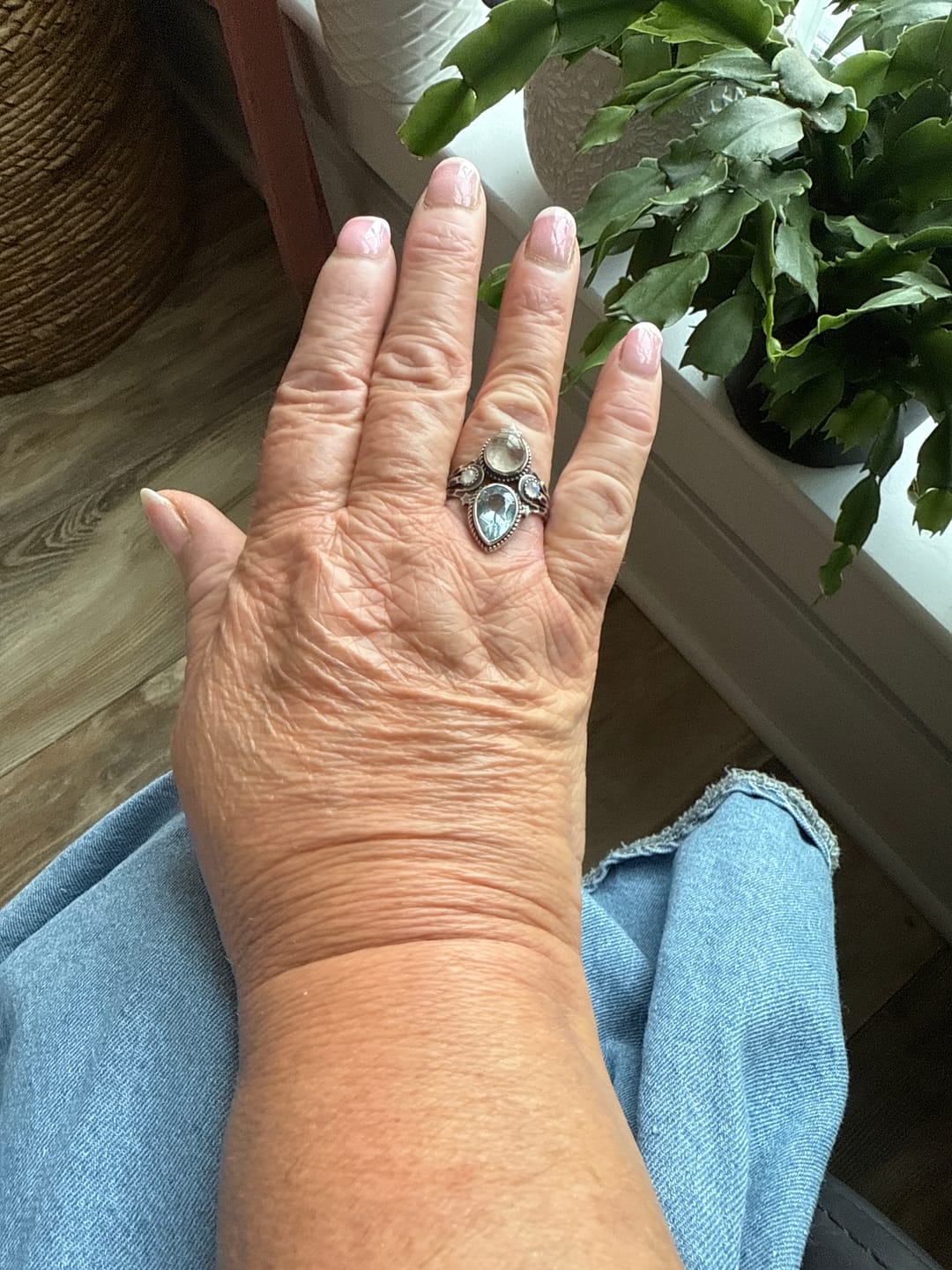 Customer photo review of Blue Topaz and Golden Rutilated Quartz Celestial Ring
