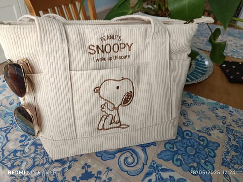 Customer photo review of Peanuts Snoopy Corduroy Tote Bag - I Woke Up This Cute (4 Colors)