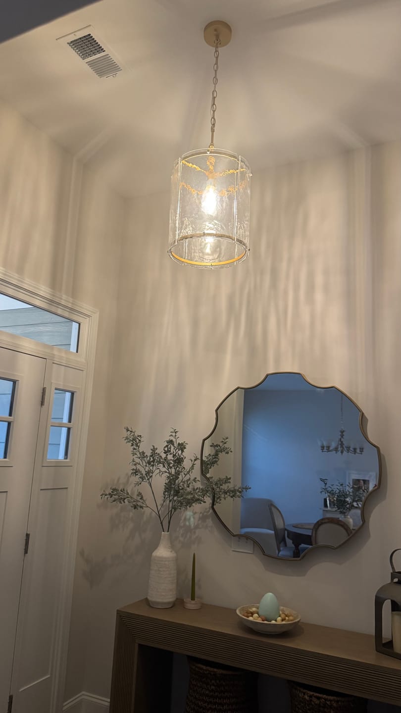 Customer photo review of Farmhouse Clear Textured Glass Cylinder Cage Pendant