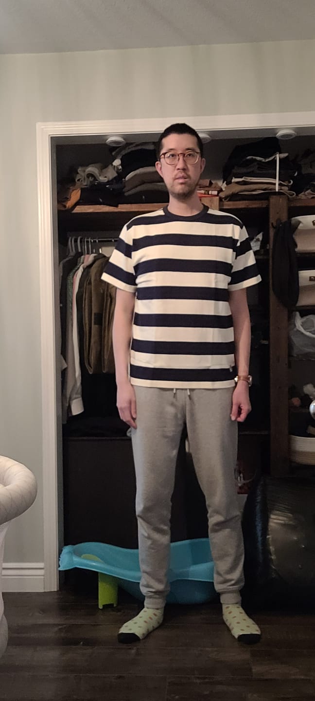Customer photo review of Heavyweight Cotton Wide Striped T-Shirt - Blue/White