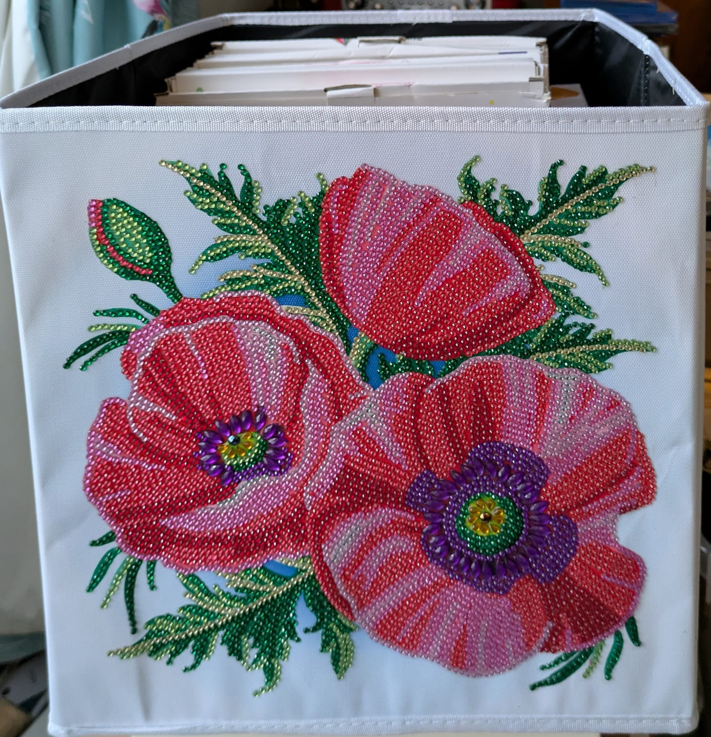 Customer photo review of "Pretty Poppies" Crystal Art Folding Storage Box 30x30cm