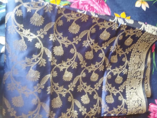 Customer photo review of Beige and Navy Blue Kalgha Jaal Banarasi Silk Suit