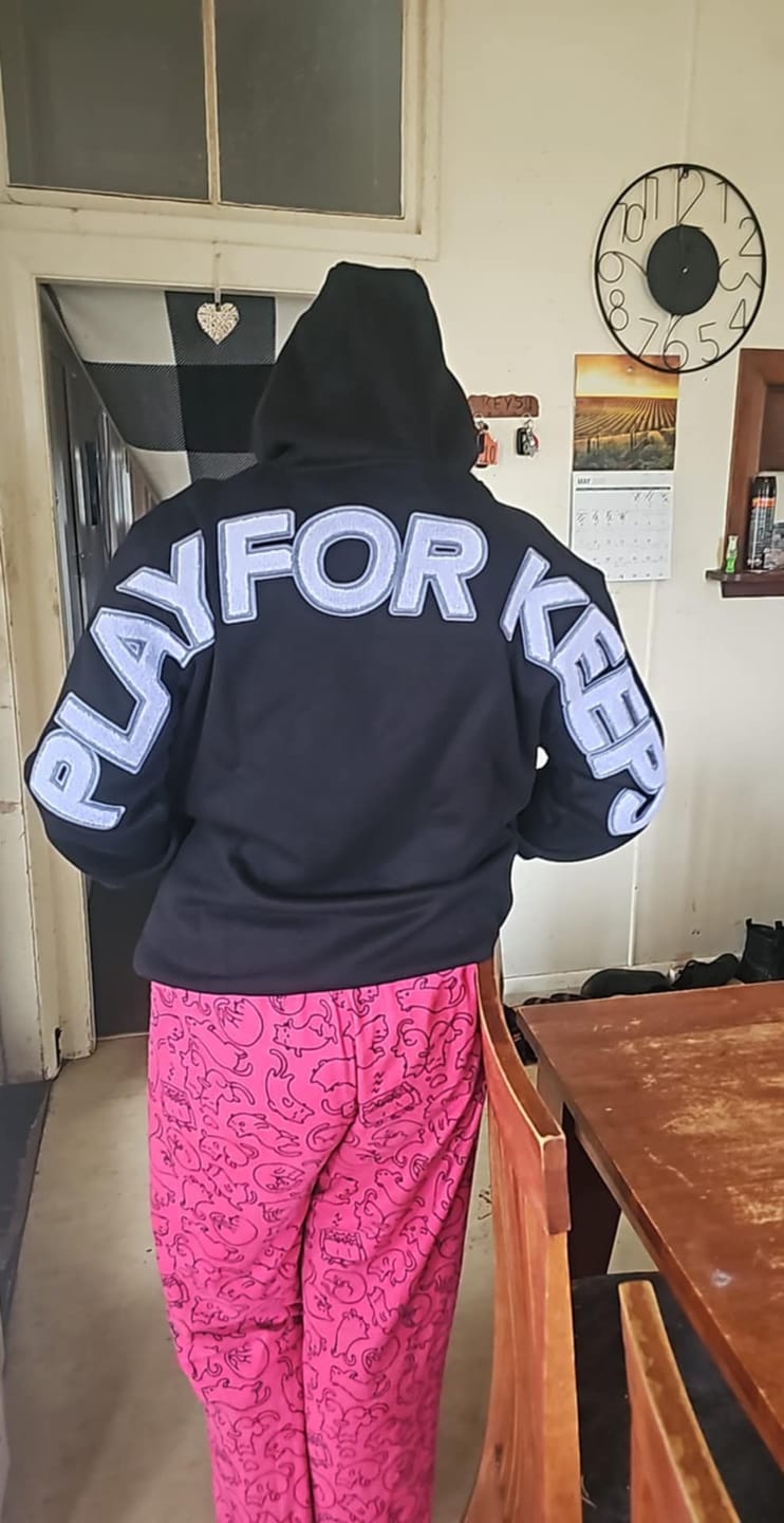 Customer photo review of Geedup Play For Keeps Hoodie Black Lavender