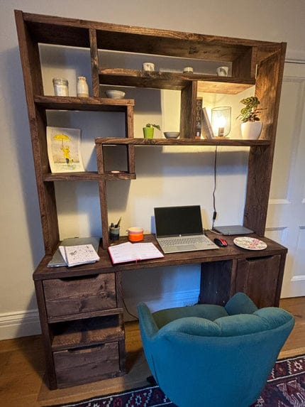 Customer photo review of Reclaimed Wood Bookcase & Shelving Units Desk - Rustic Open Shelving Storage - deskbc