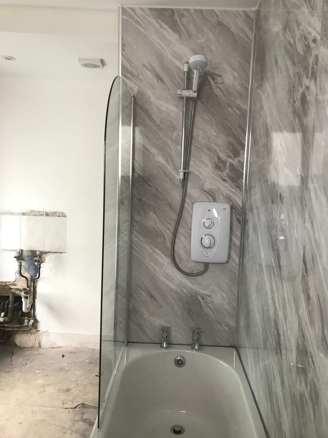 Customer photo review of 10mm Light Grey Marble Gloss Shower Panel 1M x 2.4M
