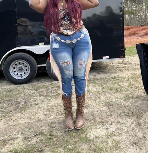 Customer photo review of Distressed Fringe Jeans