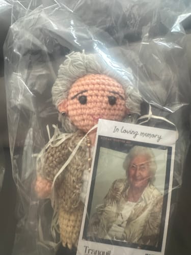 Customer photo review of Tranquil® - Personalized Crochet Doll with Photo Card