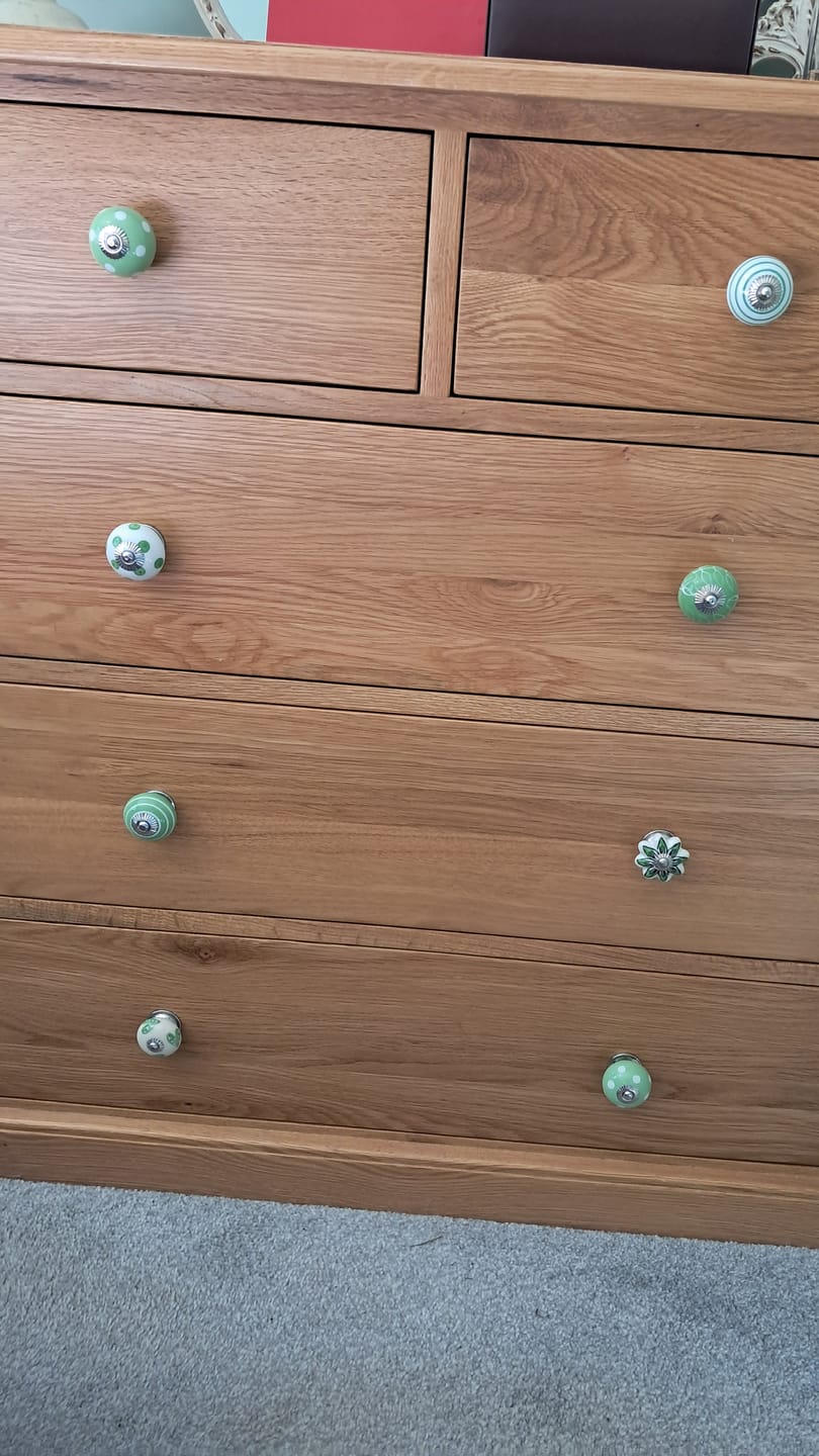 Customer photo review of Ceramic Cupboard Knobs Apple Orchard Green (Set of 8)