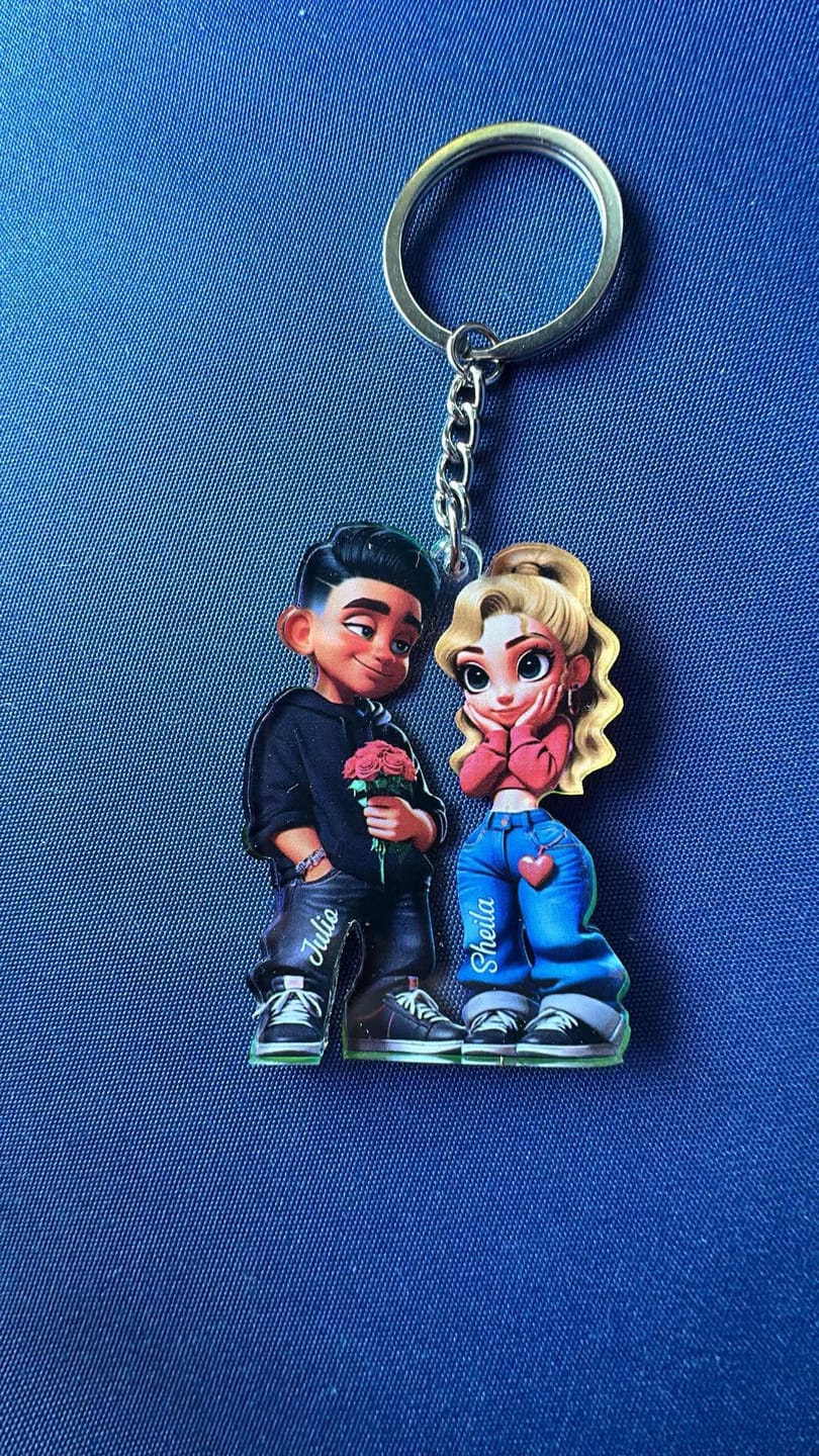 Customer photo review of 3D Effect Y2K Couple Personalized Acrylic Keychain, Perfect Gift For Couple, for him, for her