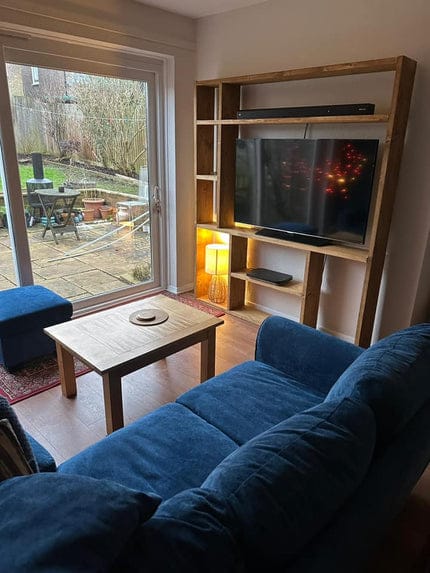 Customer photo review of Reclaimed Wood Bookcase | Rustic Scaffold Shelving Unit | Handmade Timber Bookshelf | TV Stand & Media Console Options | Unique Custom Dimensions - tvog