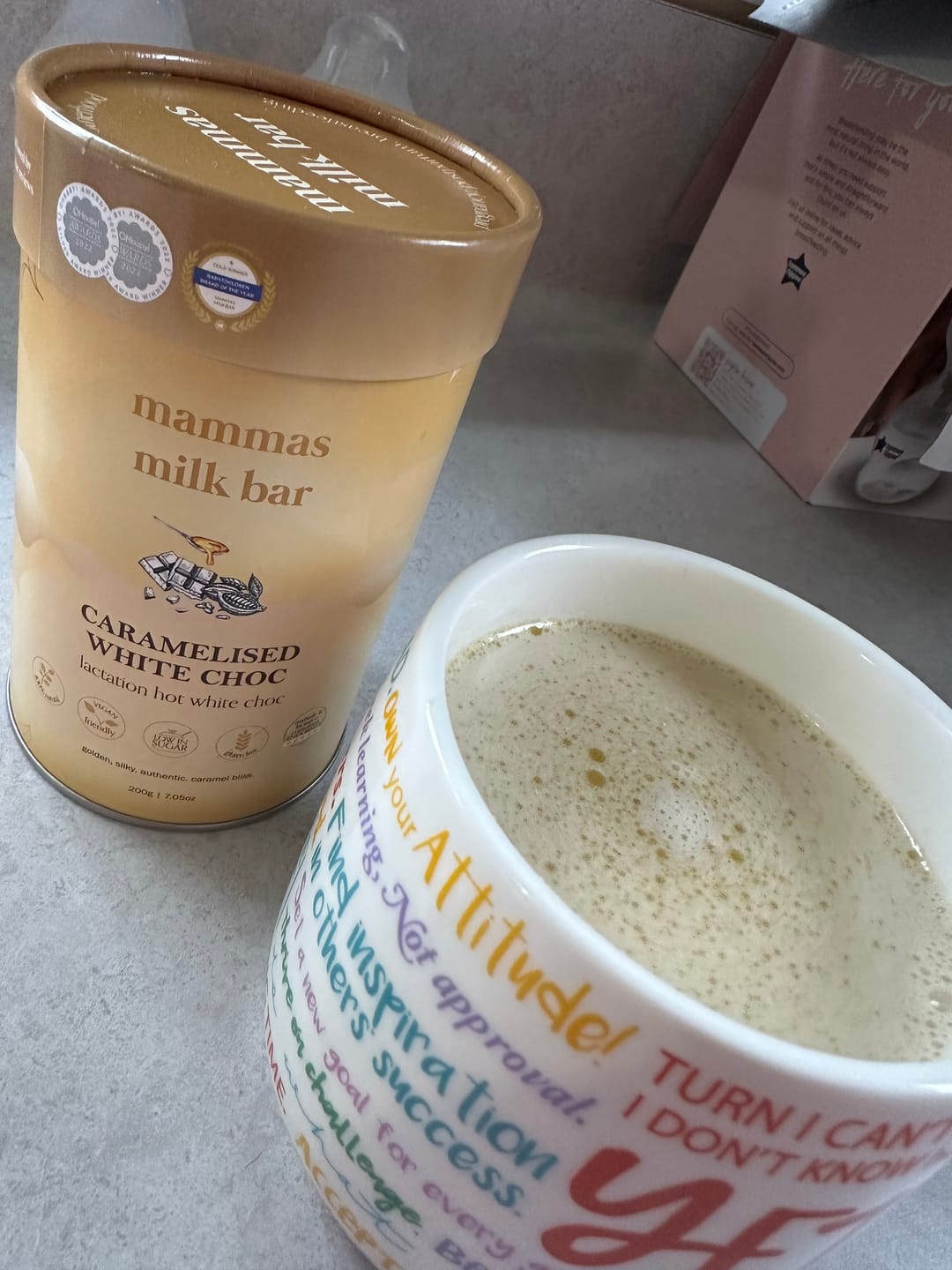 Customer photo review of Lactation Caramelised White Hot Chocolate