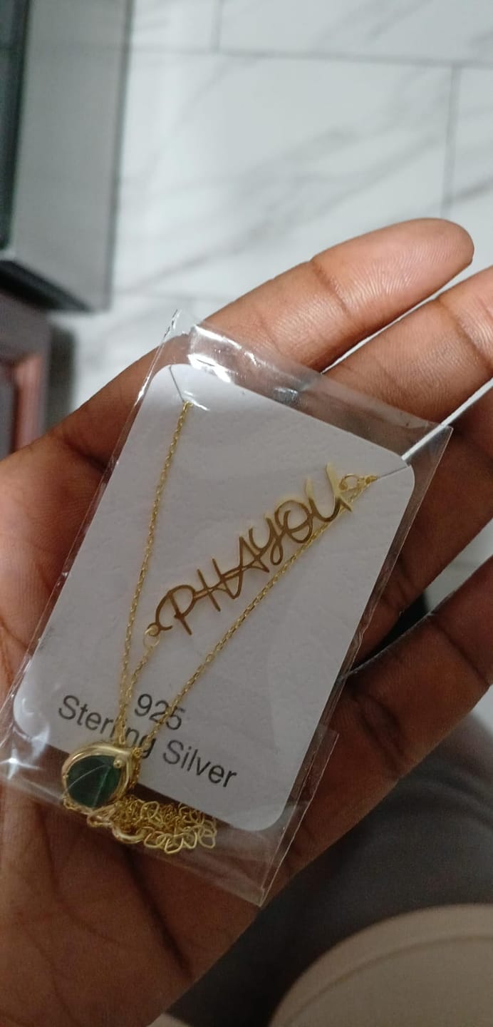 Customer photo review of Birthstone Name Necklace