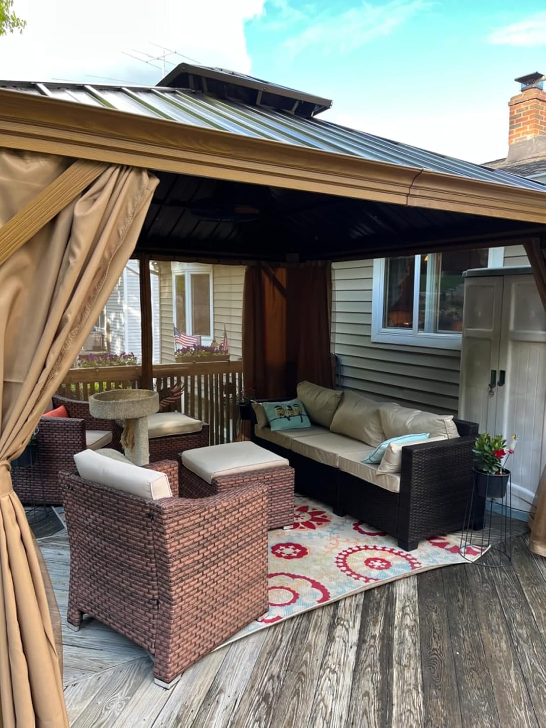 Customer photo review of Homrest 12X12 Hardtop Gazebo, Aluminum Frame Gazebos with Galvanized Steel Double Roof, Permanent Outdoor Metal Pavilion with Curtain and Netting for Patio, Lawn, Deck