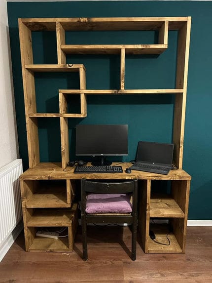 Customer photo review of Reclaimed Wood Bookcase & Shelving Units Desk - Rustic Open Shelving Storage - deskbc