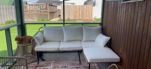 Customer photo review of HOMREST 3-Piece Patio L-Shaped Sofa Set with Cushions & Glass Coffee Table, White