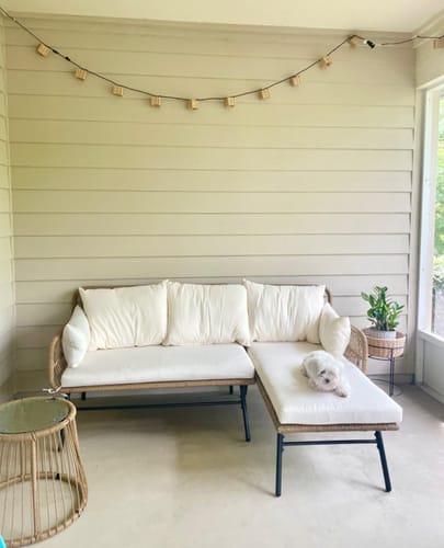 Customer photo review of HOMREST 3-Piece Patio L-Shaped Sofa Set with Cushions & Glass Coffee Table, White