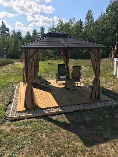 Customer photo review of Homrest  10' x 10' Hardtop Gazebo, Aluminum Frame Gazebos with Galvanized Steel Double Roof, Permanent Outdoor Metal Pavilion with Curtain and Netting for Patio, Lawn, Deck