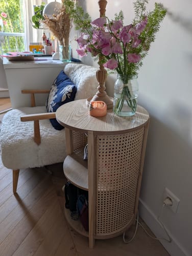 Customer photo review of ALTA - Table de chevet avec 2 rangements en bois et rotin naturel