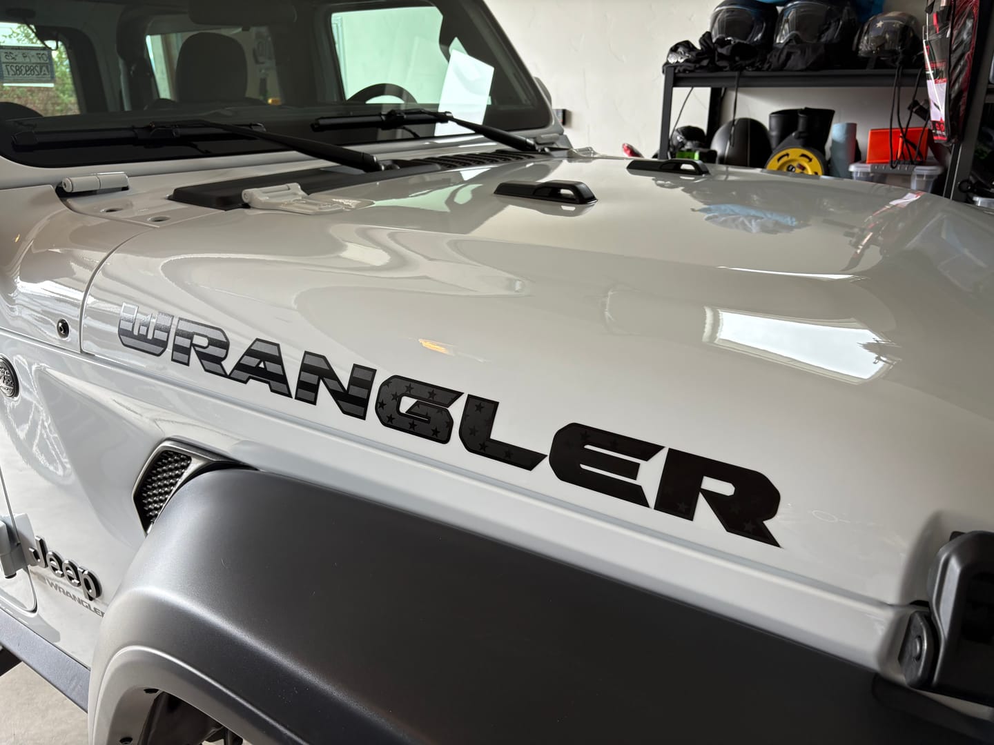Customer photo review of Premium Black Flag Hood Lettering | Set of 2