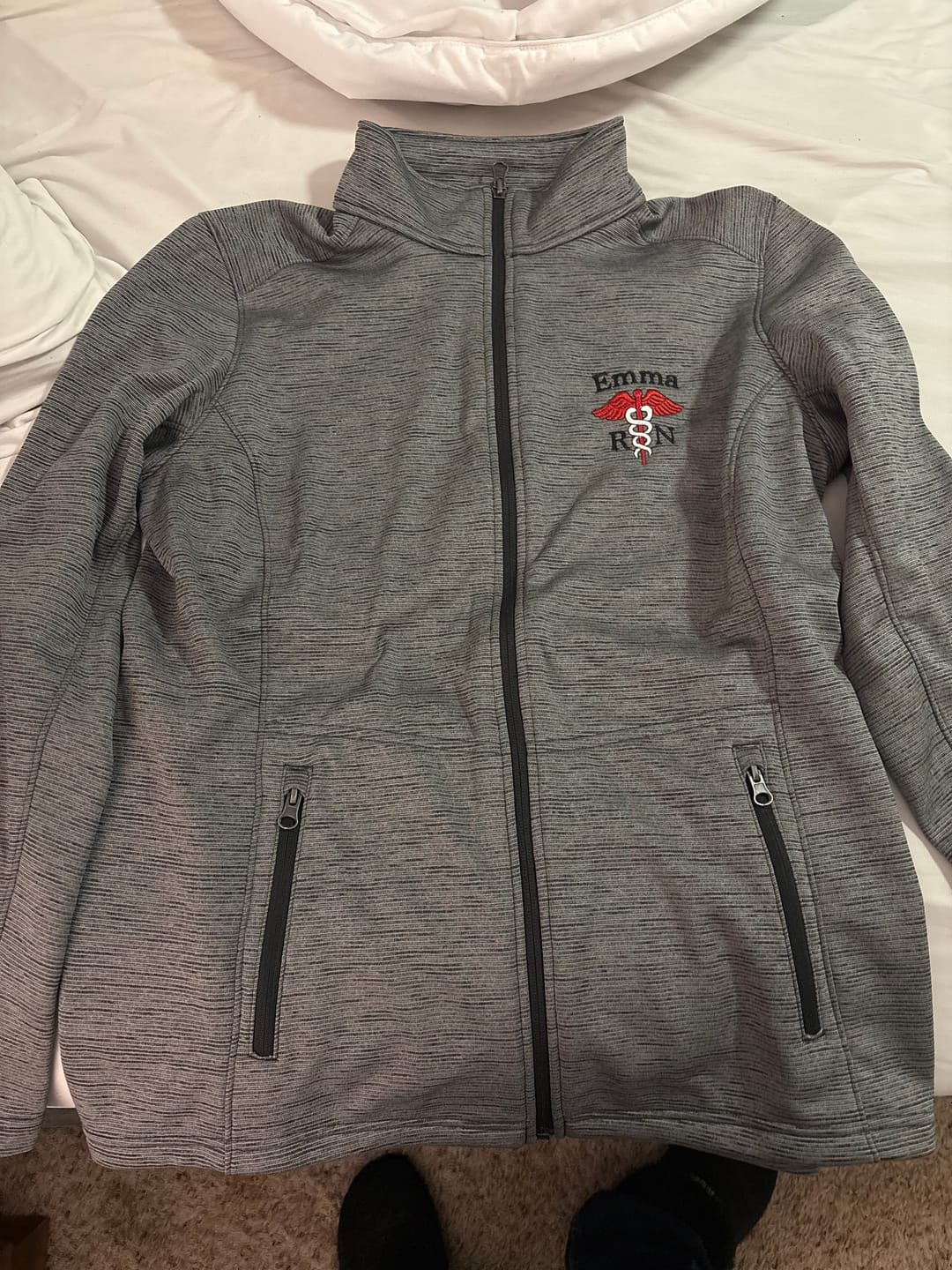 Customer photo review of Ladies Digi Stripe  Personalized Nurse Full Zip