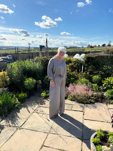 Customer photo review of Cole Satin Trousers | Mink