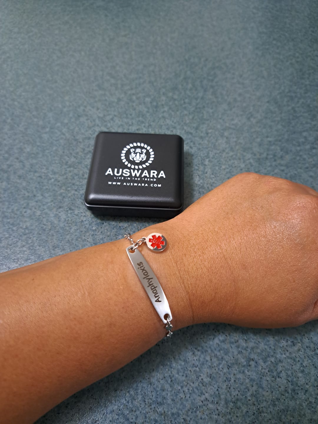 Customer photo review of Personalised Medical Alert Heart Link Bracelet