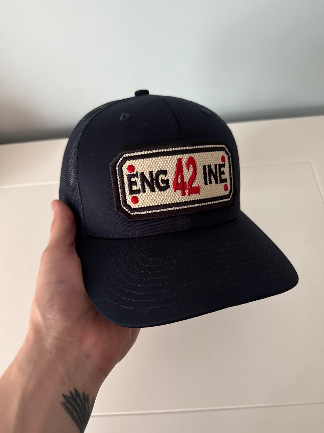 Customer photo review of SNAPBACK HOSE HAT WITH CUSTOM BACK OF HAT