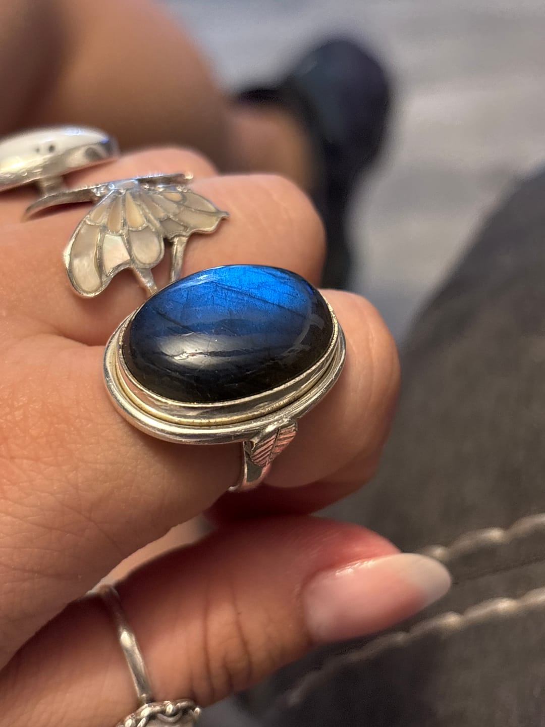 Customer photo review of Labradorite Leaf Ring Sterling Silver