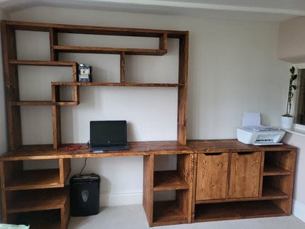 Customer photo review of Reclaimed Wood Bookcase & Shelving Units Desk - Rustic Open Shelving Storage - deskbc