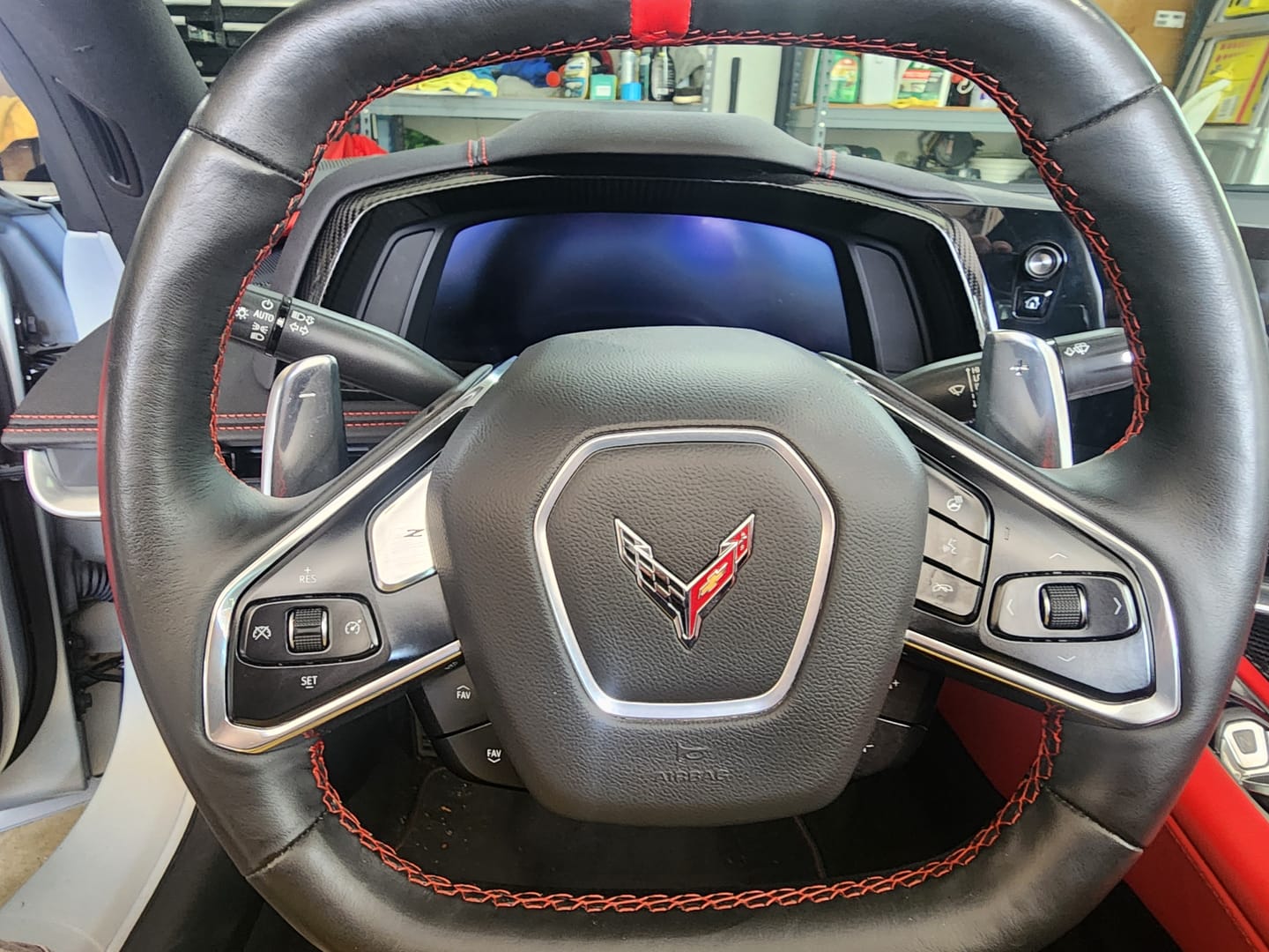Customer photo review of C8 Corvette Carbon Fiber Steering Chrome Trim Delete Covers