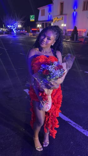 Customer photo review of Frilled Strapless Dress