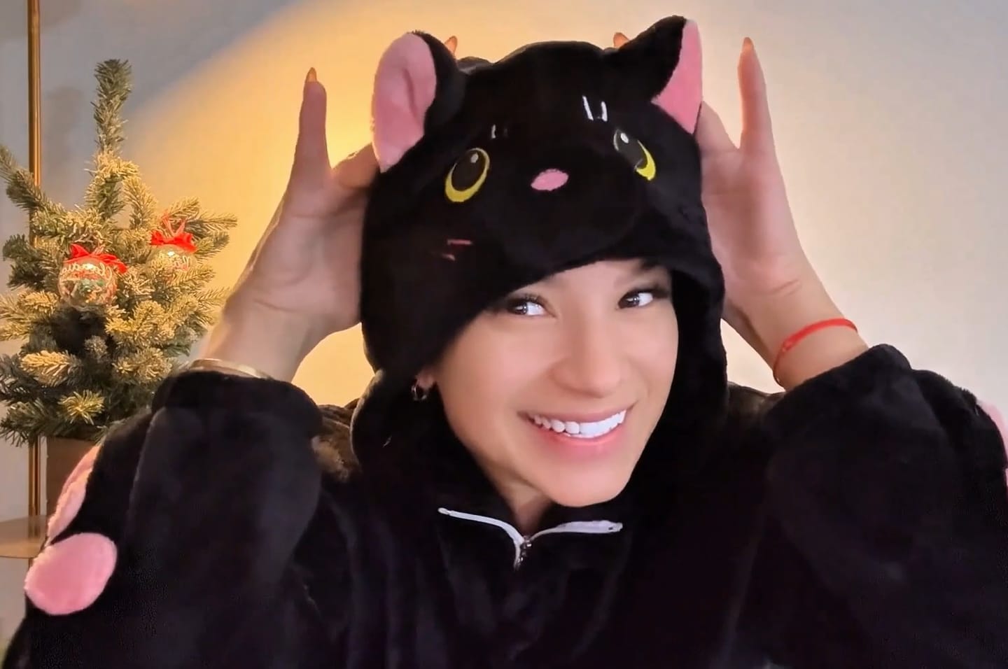 Customer photo review of OLAOLA Unisex Adult Plush Black Cat Animals Onesie Pajamas Warm Home Pet One-Piece Sleepwear