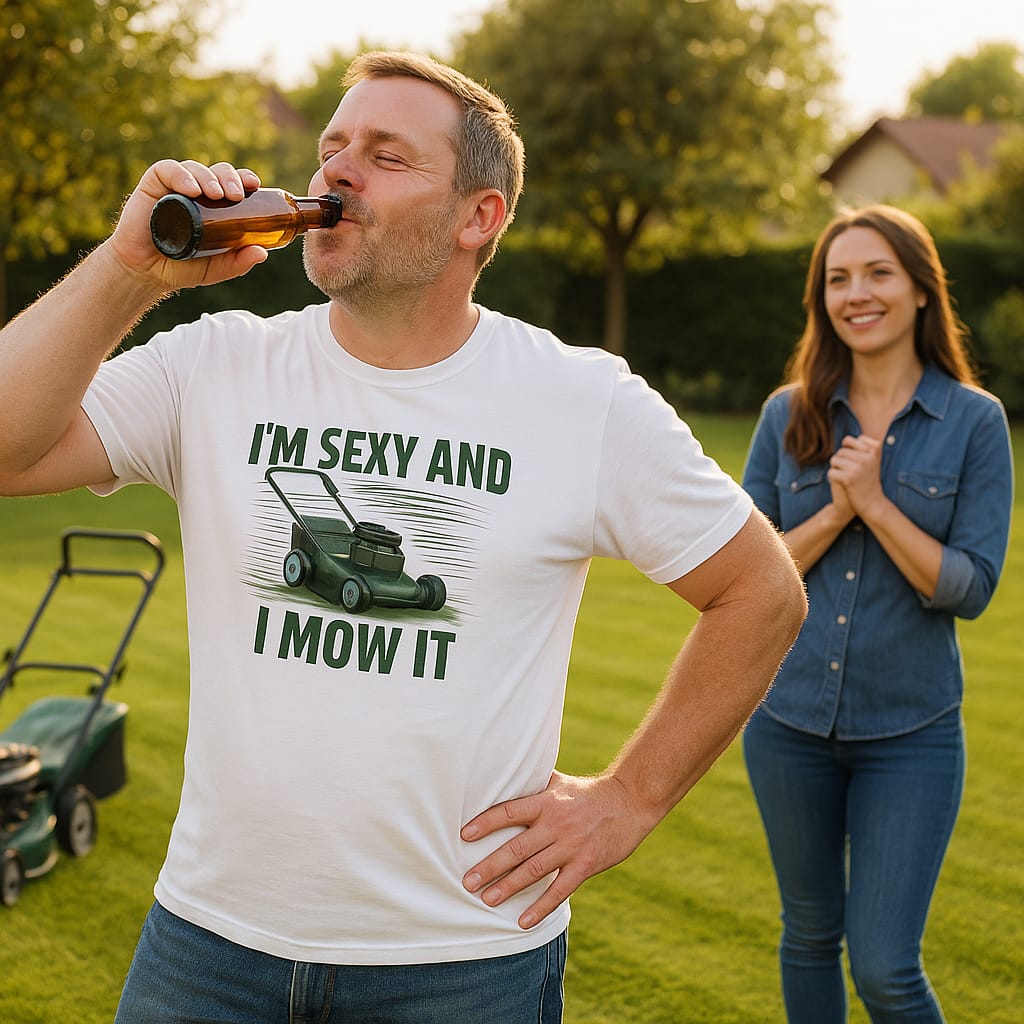 Customer photo review of I’m Sexy And I Mow It – Lustiges Rasenmäher T-Shirt mit Wortspiel