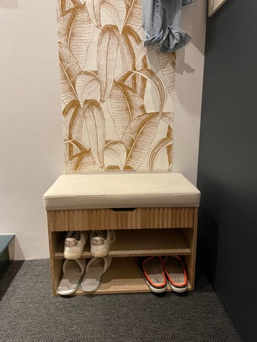 Customer photo review of KUBO - Meuble à chaussures avec coffre en bois et velours beige