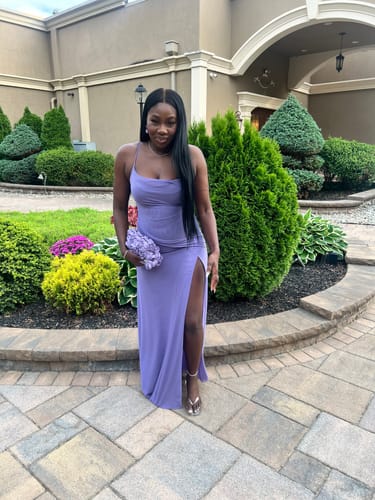 Customer photo review of Mesh Draped Overlay Maxi Dress