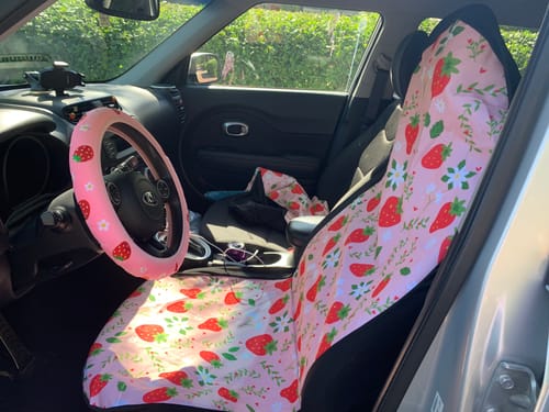 Customer photo review of Strawberry Car Seat Covers (2 pcs), Fruit Pink Pattern Auto Front Dog Pet Vehicle SUV Universal Fit Luxury Protector Accessory Men Women
