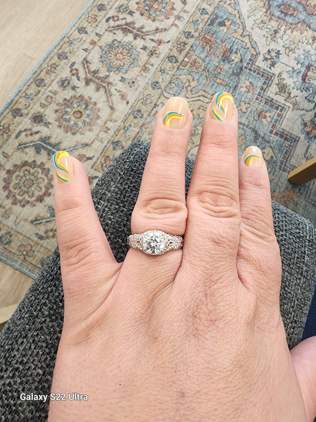 Customer photo review of Vintage Moissanite Pave Open Scroll Accents Engagement Ring