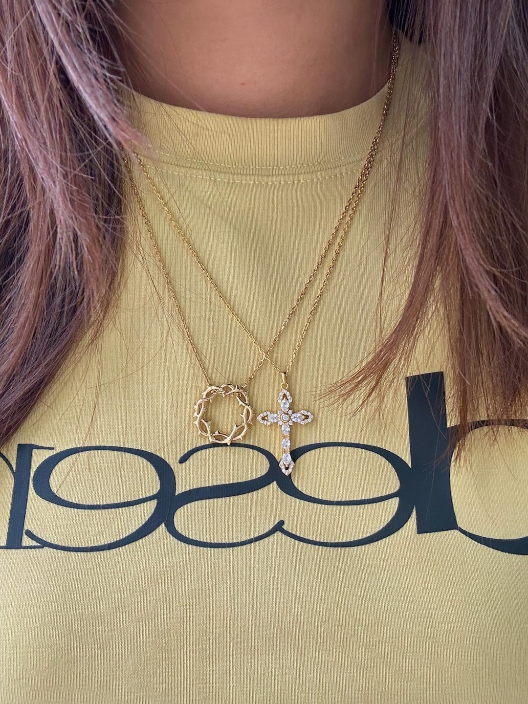 Customer photo review of Helena Cross Pendant Necklace