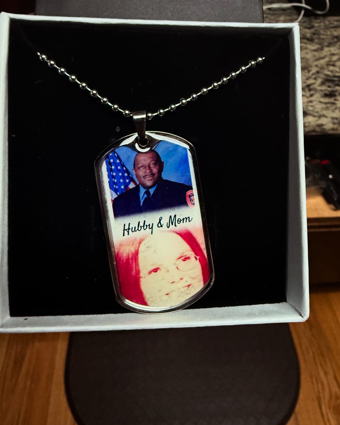 Customer photo review of Custom Name and 2 Photos  Memorial Dogtag Necklace Gift