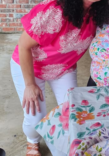 Customer photo review of Floral Embroidered Bubble Sleeve Tie Back Top