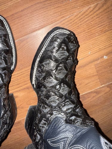 Customer photo review of Grey Jumbo Pirarucu Leather Boots - Square Toe